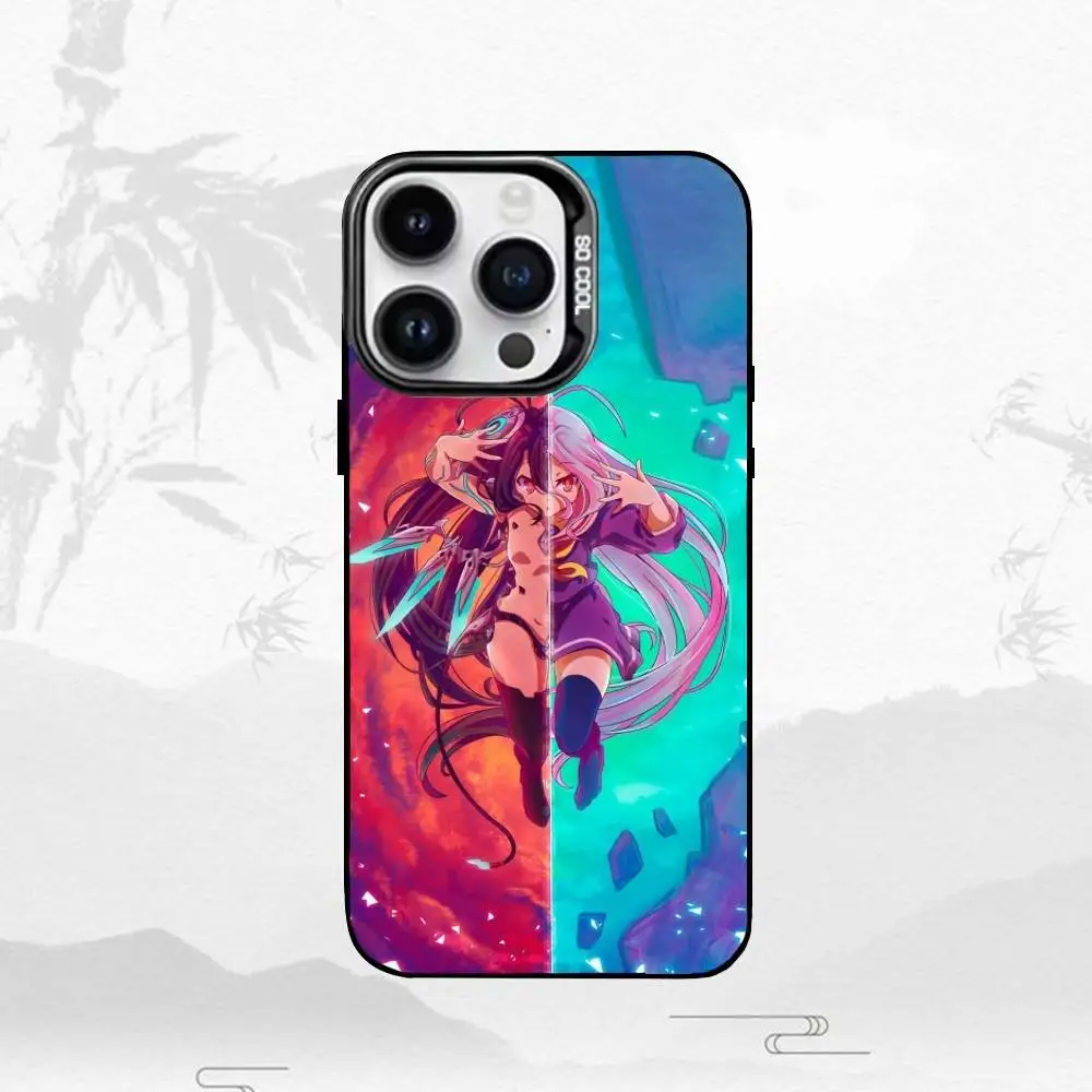 Custodia per telefono N-No Game No Life per iPhone17,16,15,14,13,12,11 Plus,Pro Max Cover placcata argento con bordo nero