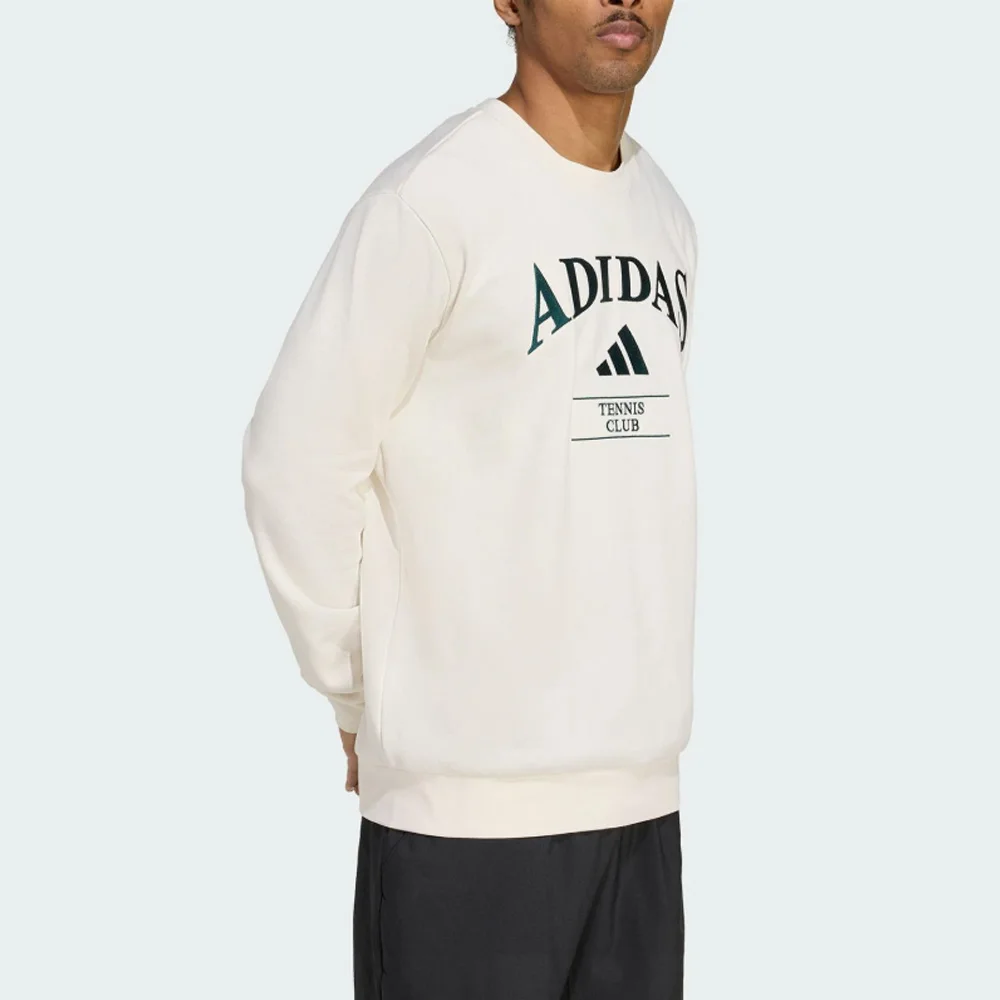 adidas HRTG TNS G C Men Sweatshirt, Letter Print Crew Neck Retro Comfort Classic Tennis Long‑Sleeve T‑Shirt KA0994