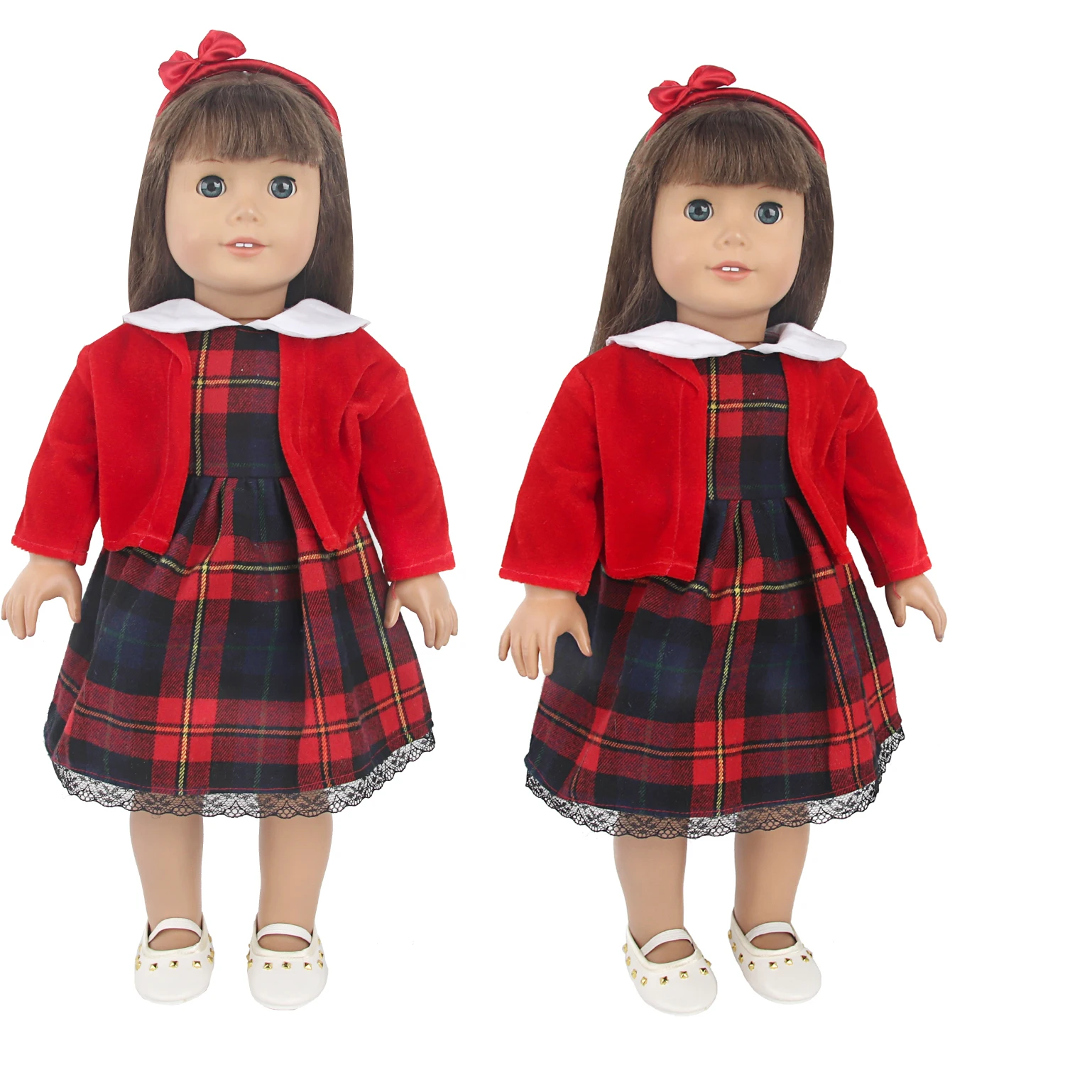 Scottish Plaid Skirt Set For 18 Inches American Doll School Uniforms Dress+Coat Clothes Suit For 43cm Baby New Born&Og Girl doll