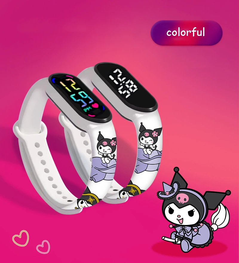 Sanrio Strap LED Electronic Watch Fashion Colorful Bracelet Touch Waterproof Anime Character Kuromi Electronic Watch Children\'s