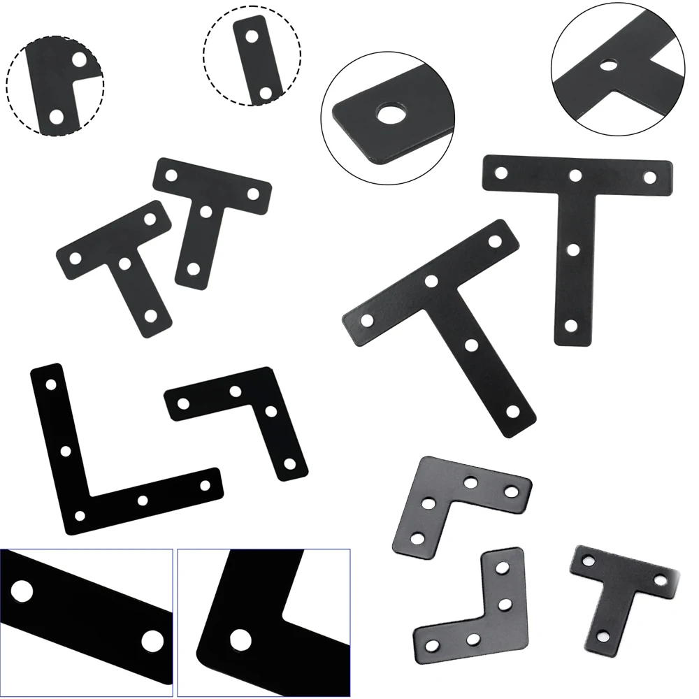 8pcs black flat bracket,  iron bracket bracket heavy duty, metal L-bracket , right Angle bracket repair plate with screws,