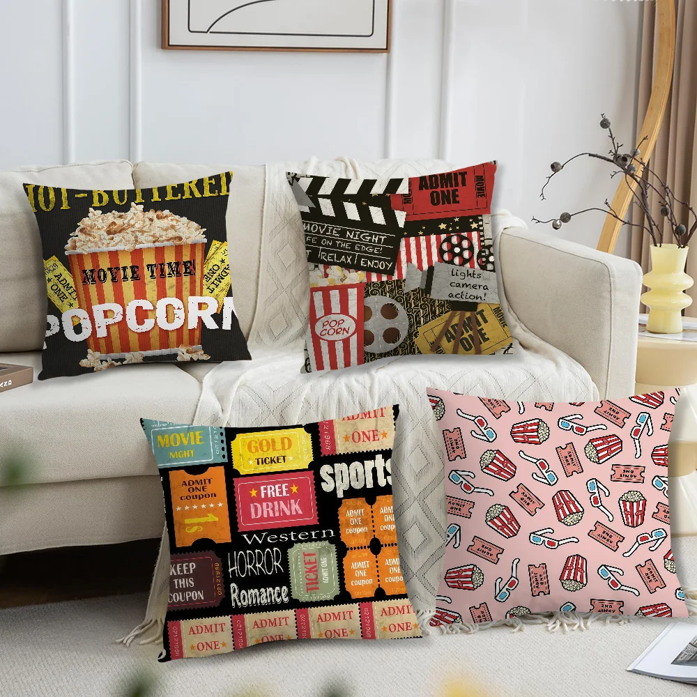 Funda de cojín con estampado de palomitas de maíz para noche de cine retro, decoración para sofá, hogar, coche, cafetería, oficina, estilo nórdico sencillo