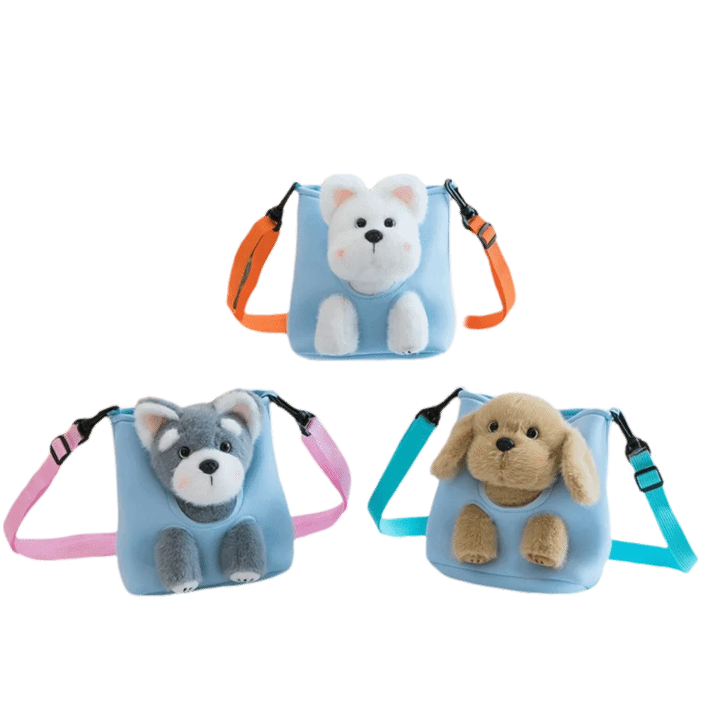 PP Cotton Westie Dog Backpack Shoulder Bag Large Capacity Plushie Doll Fur Bag Ins Portable Stuffed Running Dog Knapsack