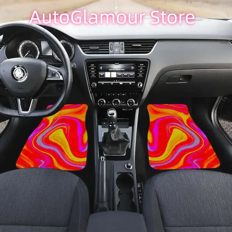 Orange Psychedelic Liquid Trippy Print Front and Back Car Floor Mats  Heavy Carpet Front and Rear Full Set 4PCs Pack