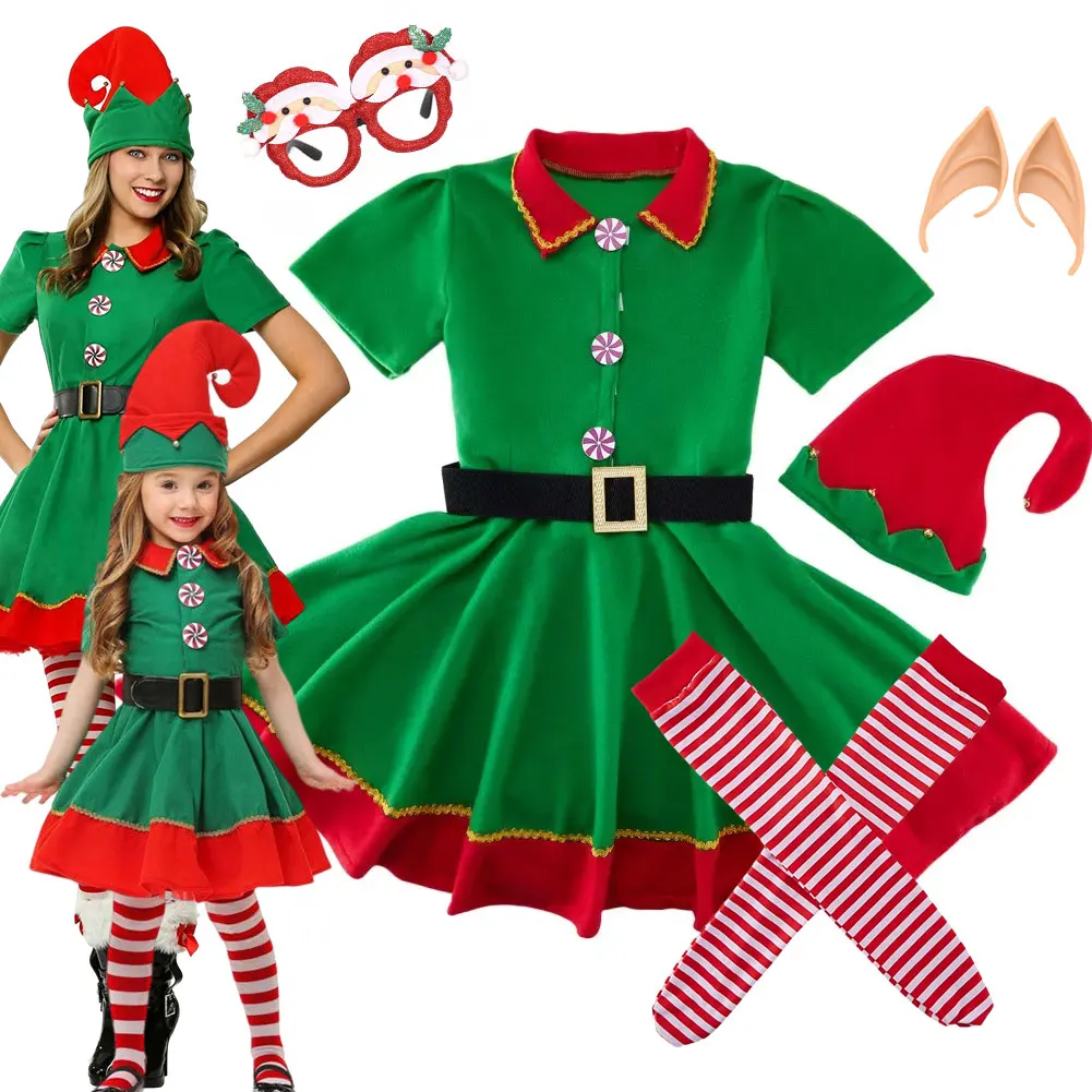 

Toddler St Nicholas Day Elf Cosplay Uniform Child Xmas Pixie Costume Christmas Apparel 2025 Girl Elves Green Suit with Accessory