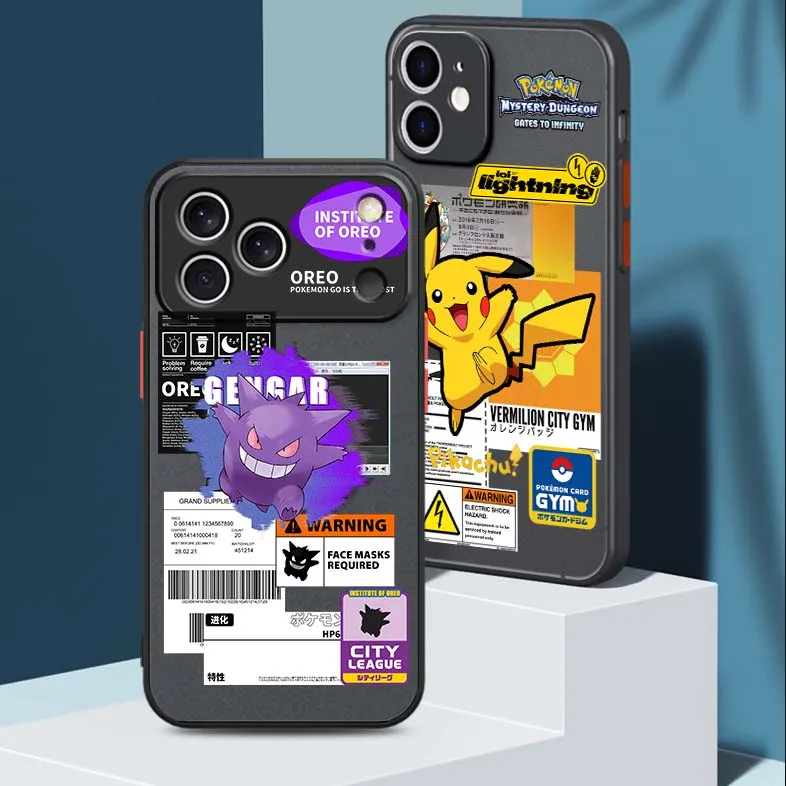 

G-Gengars P-Pikachus Cartoon Phone Case For Apple iPhone 17 Air 16 15 14 13 12 11 XS X Pro Max Plus Frosted Translucent