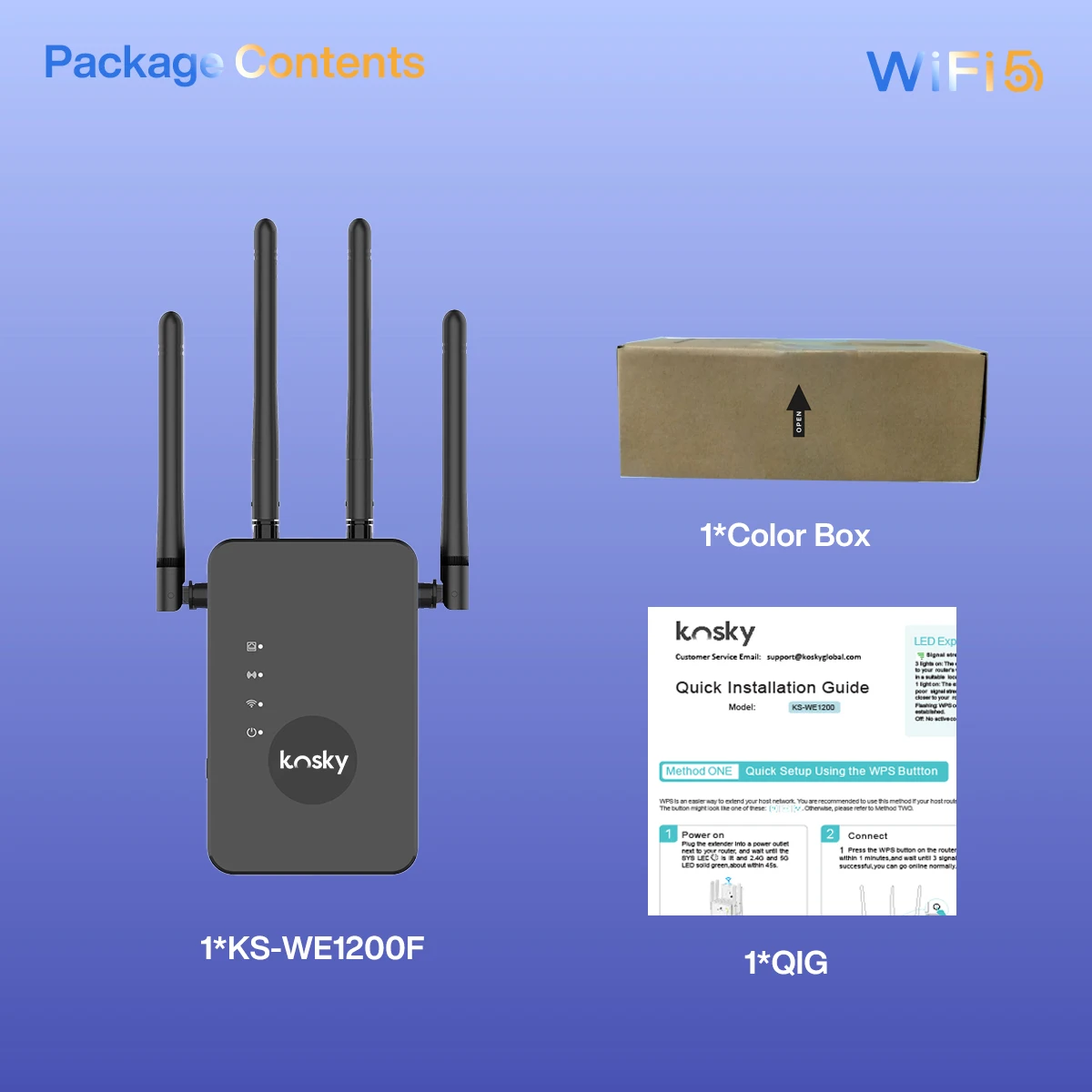 Kosky Dual-band Wifi Extender, 1200Mbps WiFi Signal Booster,Repeater, Router, AP, Boost Your Home WiFi Signal, Up to 1200Mbps