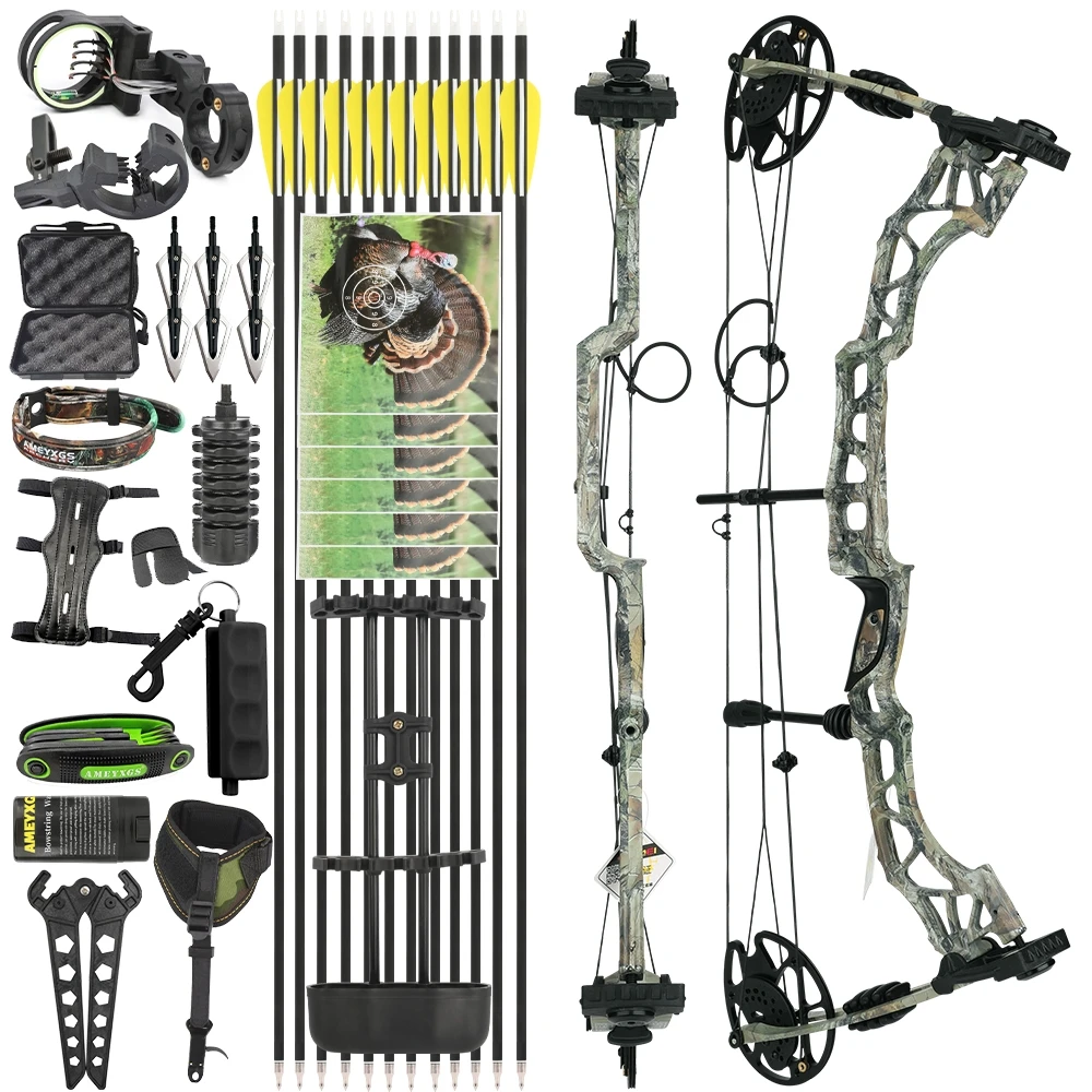 

35-70lbs Compound Bow Carbon Arrow IBO 320 fps RH Hunting Shoot Target Practice Competition Adult Gift Outdoor Training Beginner