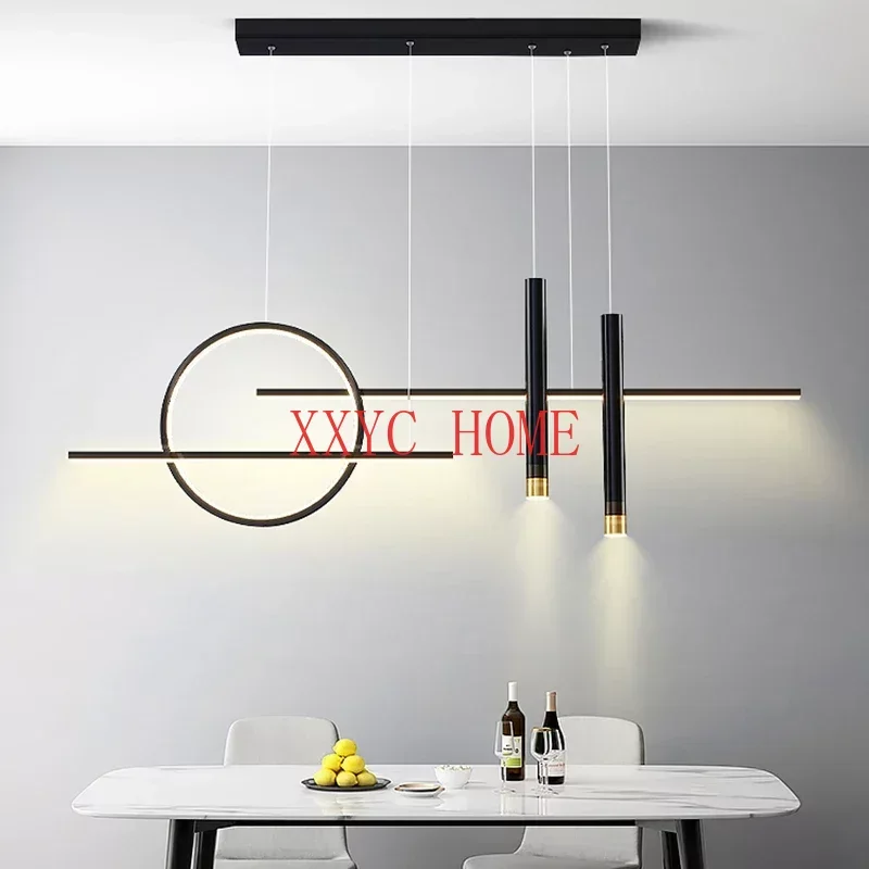 

Nordic Long Pendant Lamp Dimmable Led Chandelier Kitchen Dining Tables Bar Black Home Minimalist Decor Hanging Light Fixture