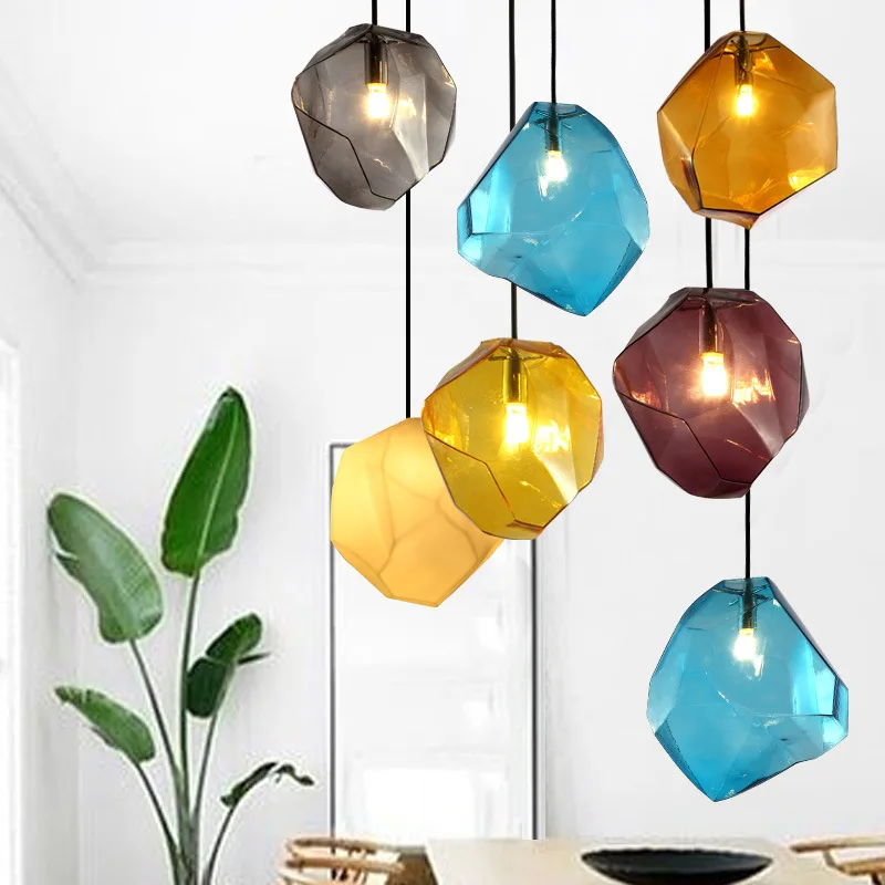 Modern LED Pendant Lights Icecube Ceiling Hanging Lamps Restaurant Dining Cafe Light Fixture Home Decoration Lighting Gray Glass