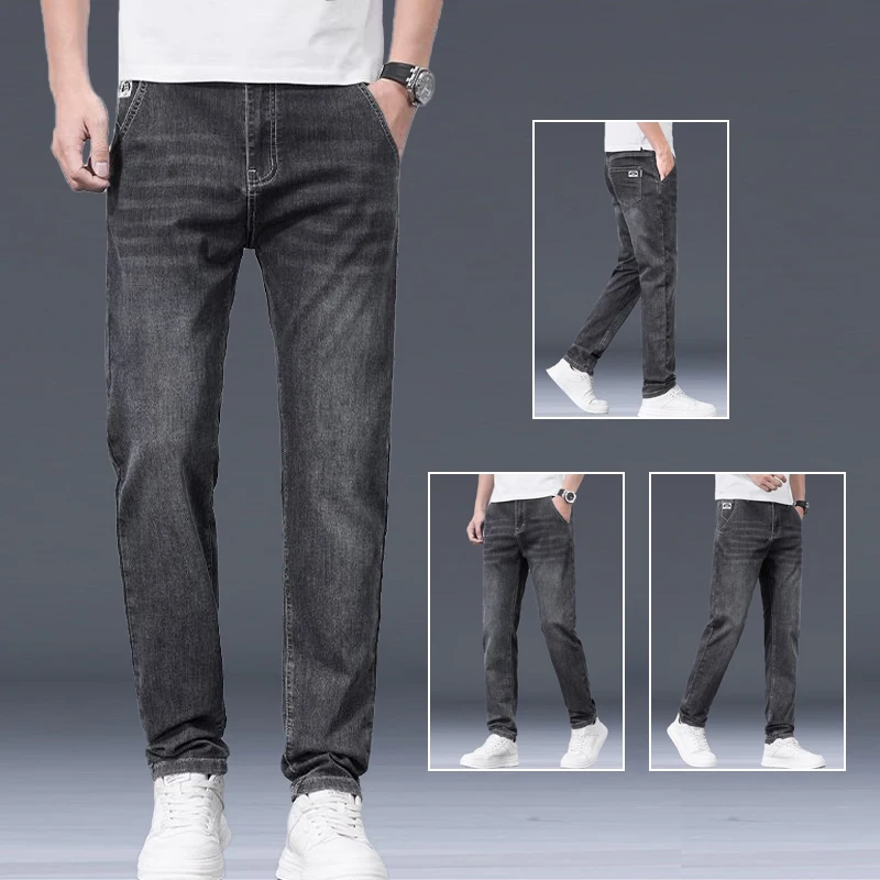 

Men New Spring Summer Thin Embroidered Jeans Classic Solid Color Versatile Comfortable Denim Pants Male Daily Casual Trousers