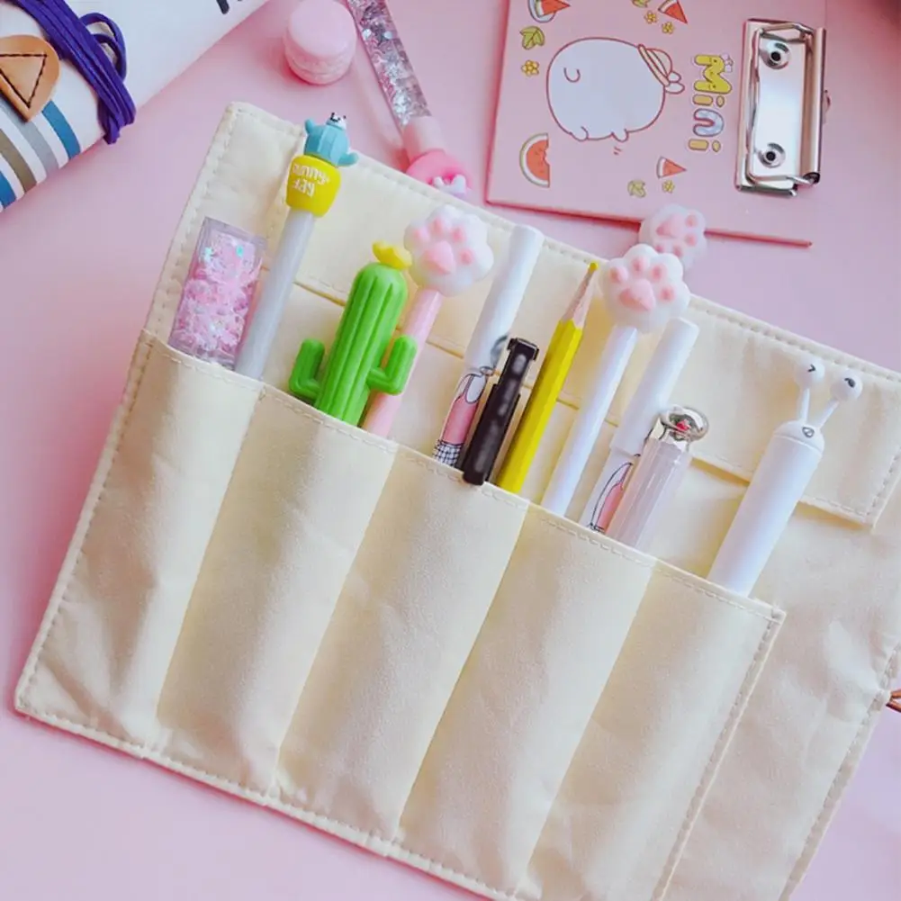 Roll Pen Bag Drawstring Design Funny Expression Portable Storage Pencil Roll Wrap For Stationery Roll Pouch For School Student