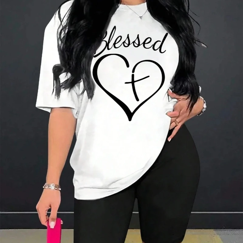 Blessed Printed Women T-shirt Summer Casual Simple Fashion O-Neck Female Top Tees Short Sleeve Tops T-shirt Women's Clothing