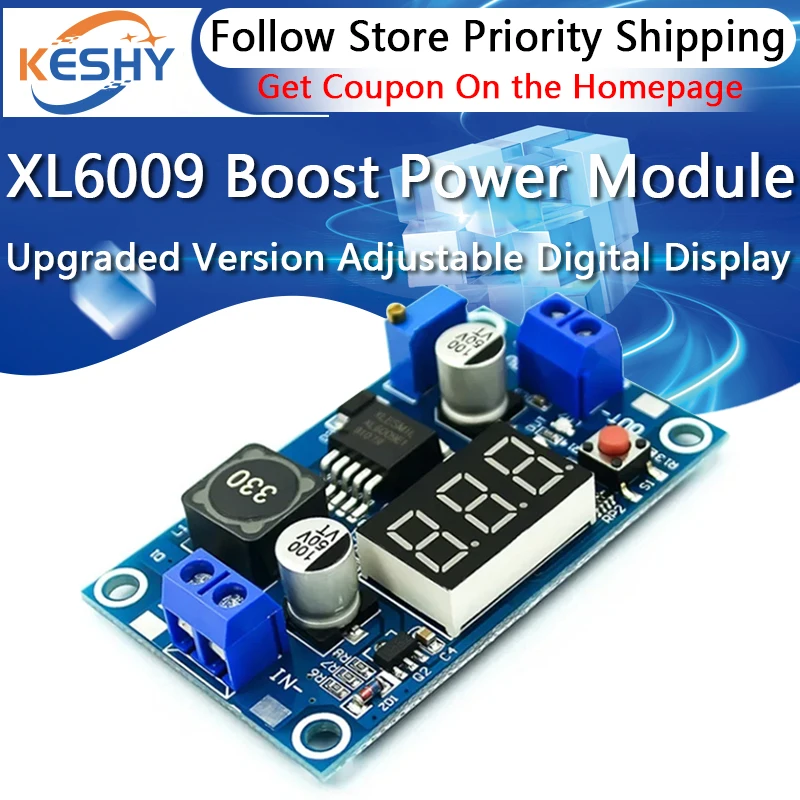 Upgraded Version XL6009 Boost Module DC-DC 5-32V To 5-40V 4A Adjustable Step Up Power Supply Module with Digital Display