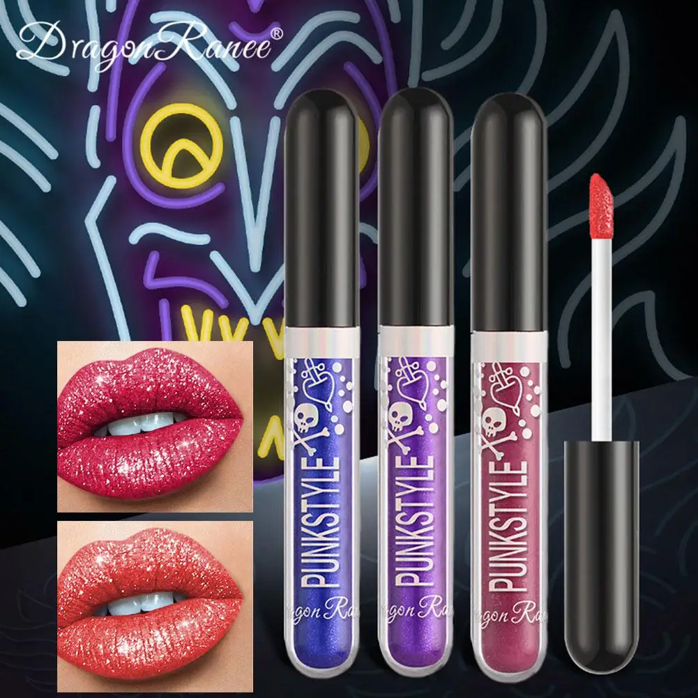 1pc Halloween Gloss Lip Liquid Glaze Diamond Lipstick Cosmetics Gloss Non-Stick Lipstick Lip Pearlescent Lip Korean V8Z0