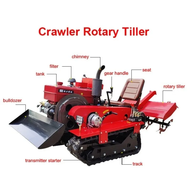 Crawler Agricultural Tiller With Excavating Arm Integrated Tilling Digging Machine With Various Replaceable Farm Tools