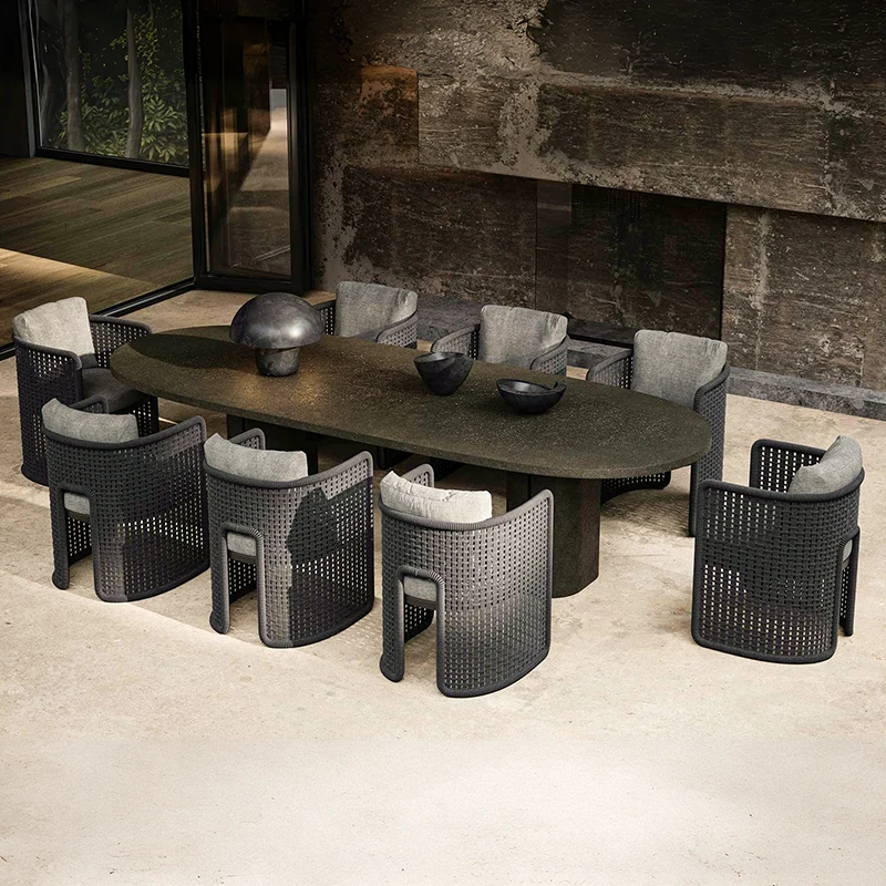 #Outdoor Tables And Chairs Set Courtyard Patio Garden Resorts All-weather Waterproof And Sunscreen Rope Weaving Leisure Furnitur