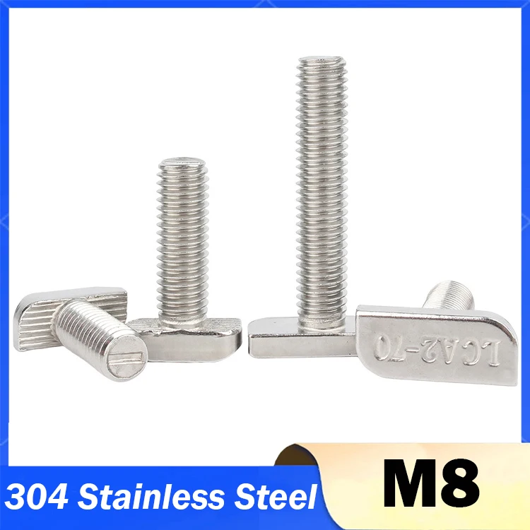 M8 T-Bolt 304 Stainless Steel (A2-70) - T-Screws Locking Tooth Flange Nuts - for Solar Panel Mounting PV Rails Greenhous