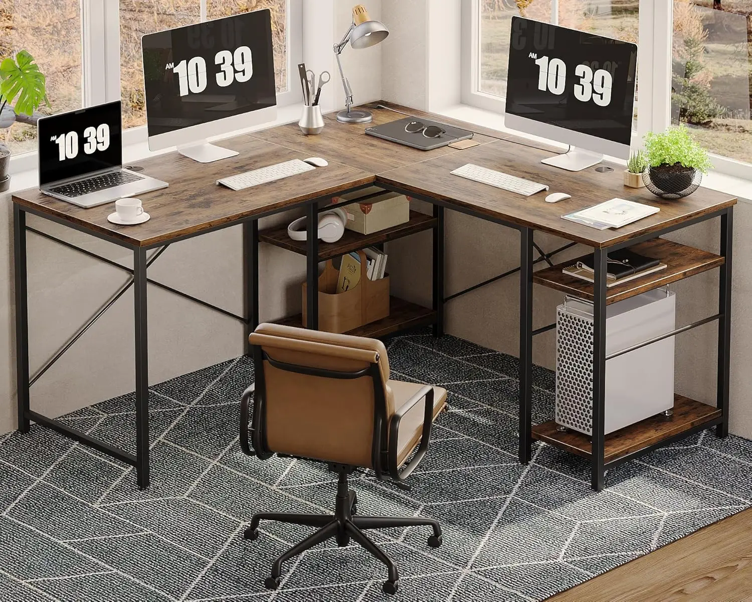 

L Shaped Desk, 95.2 Inch Reversible Corner Computer Desk with Shelves, 2 Person Long Table for Home Office