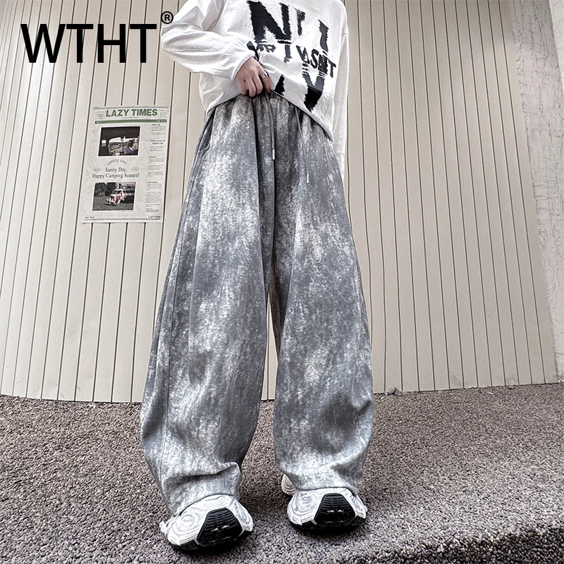 

WTHT Trendy 2025 Autumn Men's Drawing Tie Dye Design Casual Pants Fashion New Loose High-waisted Wide Leg Pants Male 2A1438