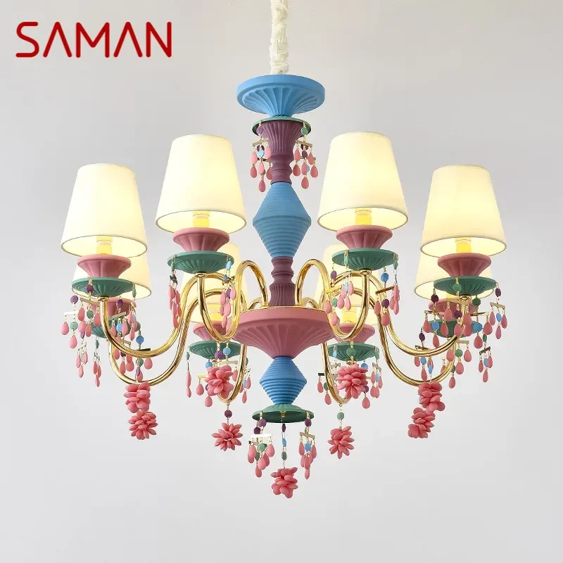 SAMAN Modern Color Crystal Pendent Lamp French Luxury Art Living Room Restaurant Bedroom Girl's Room Children's Room Chandelier