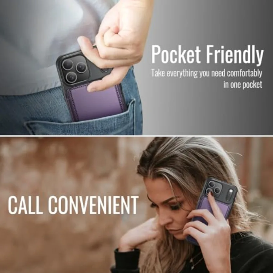 حافظة محفظة واقية أرجوانية مع حامل بطاقات مدمج وحجب RFID لهاتف iPhone 17 Pro Max 6.9 تتميز بمسند وSh