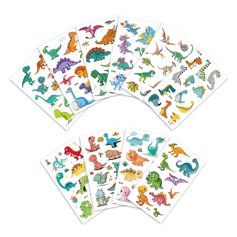 10 Sheets/Set Kawaii Dinosaur Temporary Tattoo Sticker Cute Cartoon Waterproof Fake Tatoo for Children Gift