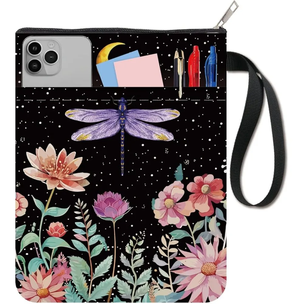 Dragonfly Book Protector Moon Book Covers Flower Book Sleeve for Paperbacks Washable Fabric Cloth Book Cover with Zipper Sleeve