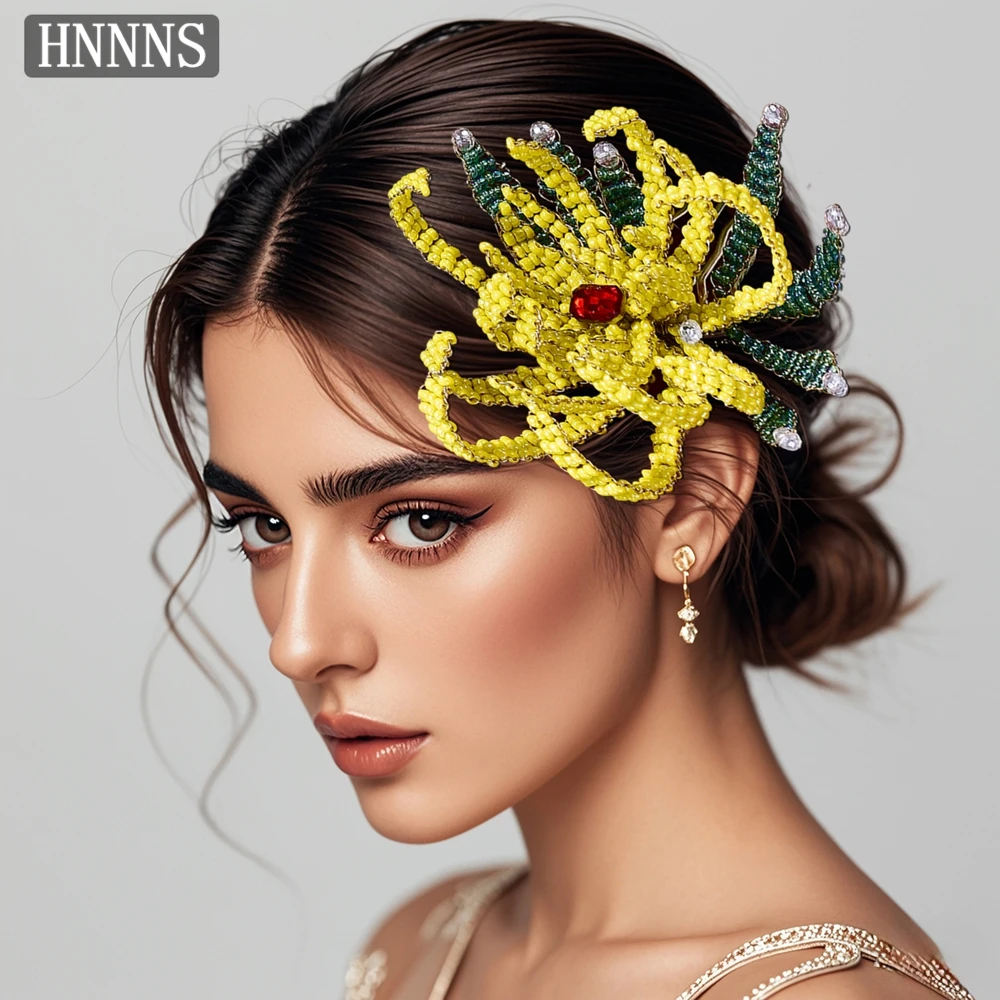 

TOPQUEEN Bridal Wedding Hairpin Handmade Bead Weaving Chrysanthemum Fashion Ladies Banquet Dancing Party Hair Accessories YXA244