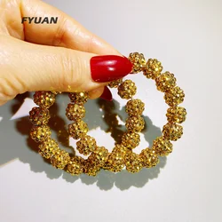 FYUAN Fashion Crystal Ball Hoop Earrings Oversize Geometric Rhinestones Earrings for Women Statement Jewelry