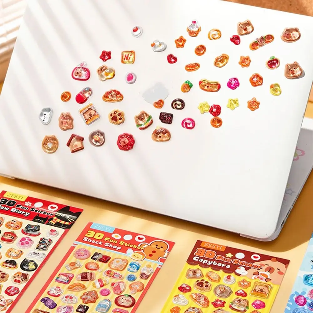 Capybara/Cat 3D Embossed Glass Sticker DIY Waterproof Glass Decals Mobile Phone Decoration Sticker