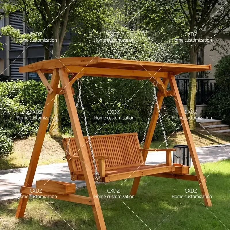 Outdoor Preservative Wood Swing Hanging Chair Solid Wood Rocking Chair for Adult Villa Yard Park Garden Patio Furniture
