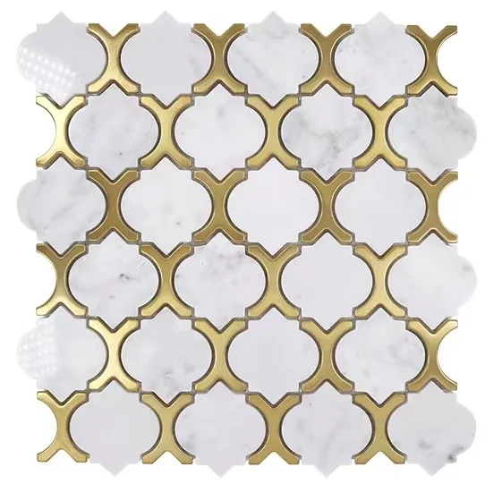 

Irregular size gold metal mosaic tile mix marble tile DIY wallpaper for bar decoration