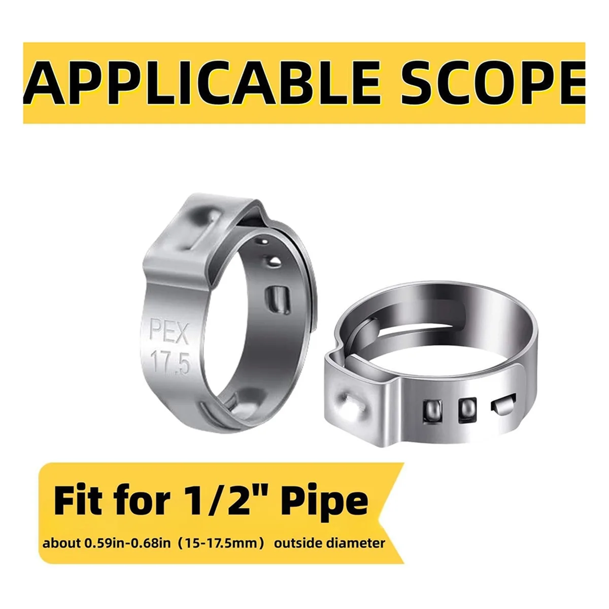 60PCS 1/2 Inch PEX Clamps, Stainless Steel Single Ear Hose Clamps for PEX Pipe Fitting Connections