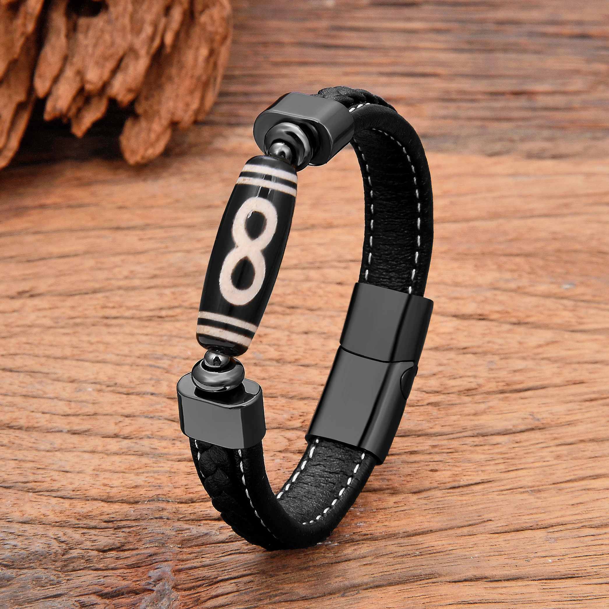 Special Pattern Dzi Tibetan Bracelet Men National Wind Natural Stone Bead Leather Bracelet for Women Mens Jewellery Gifts