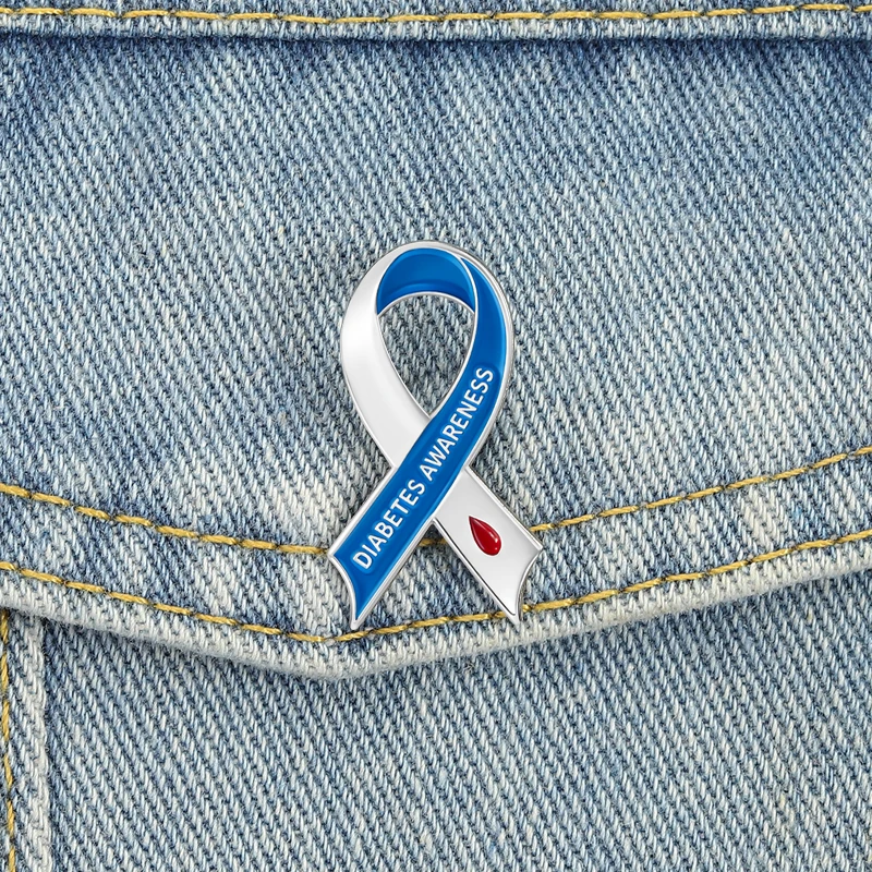 Diabetes Awareness Enamel Pins Health Care Ribbon Brooches Lapel Badges Simple Medical Jewelry Gift for Friends