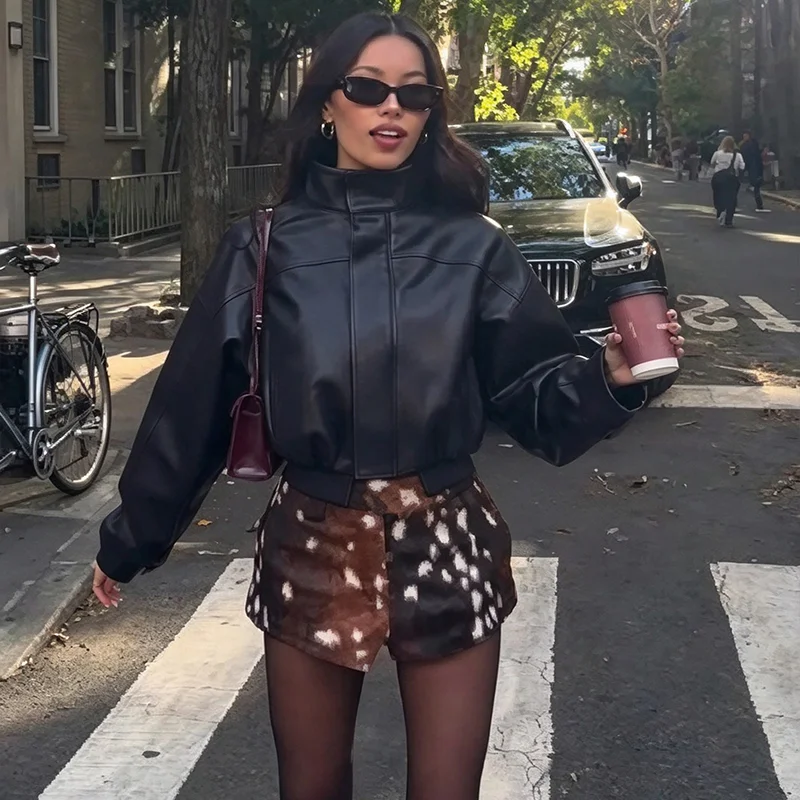 Fashion Bambi Deer Spotted Fuzzy Shorts Elegant Faux Fur High Waist Mini Short Pants Retro Style Fall Winter Casual Streetwear
