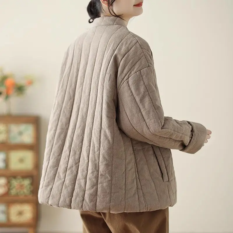 New Chinese Style Cotton Jacket For Women Autumn Winter 2024 Retro Short Zen Thickened Quilted Coat Warm Casual Tops k2711