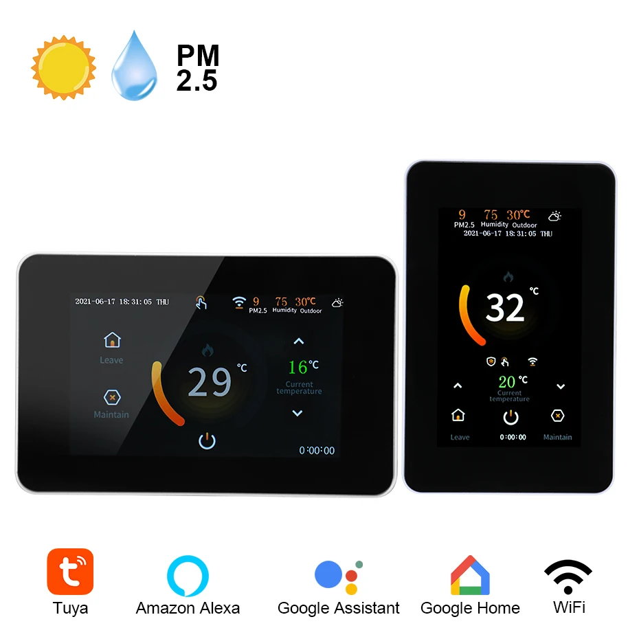 Tuya wifi termostato inteligente piso elétrico aquecimento de água controlador temperatura co2 e sensor umidade alexa google casa