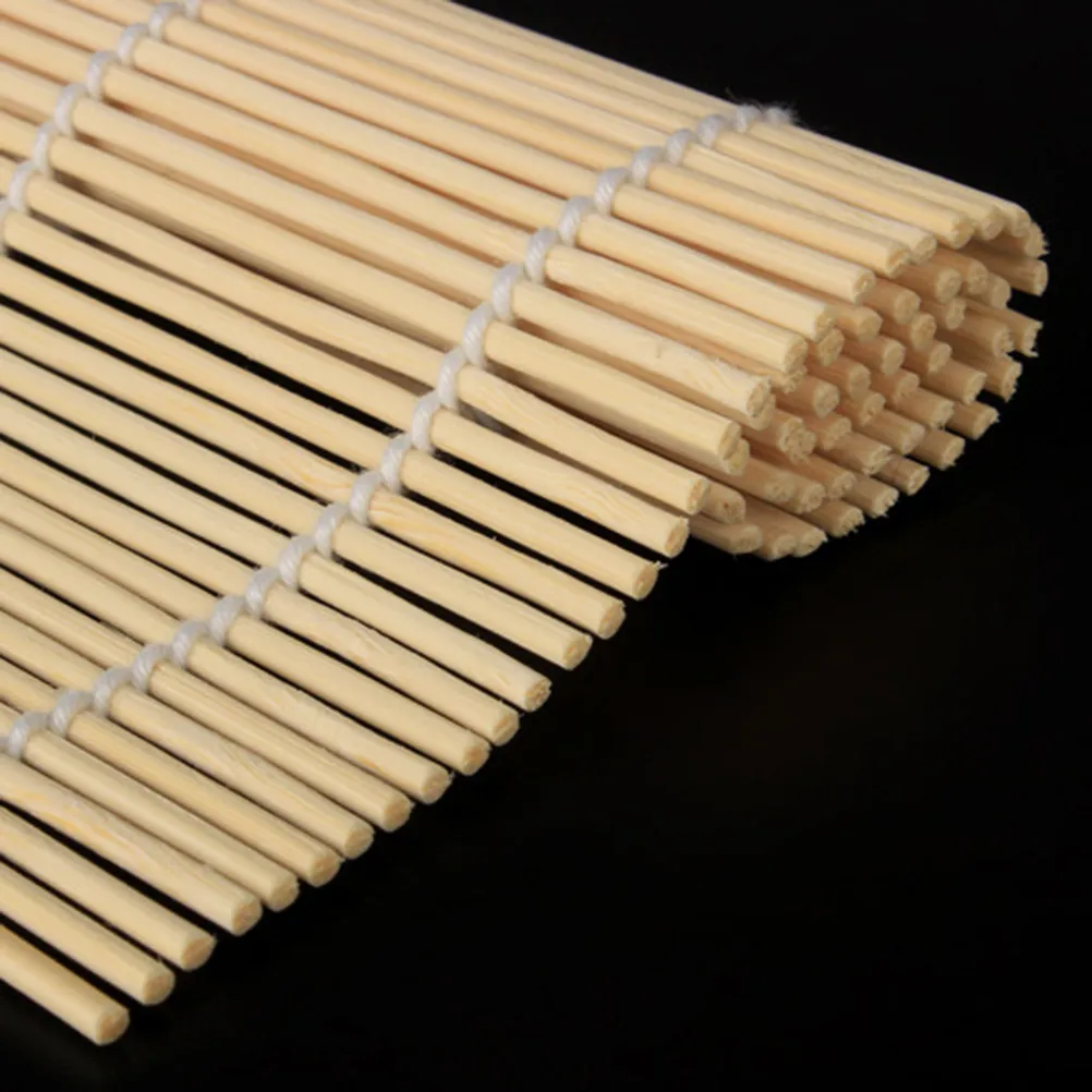 1 tapete enrollador de sushi de bambú con cuerdas de algodón, herramienta para hacer sushi fácil de limpiar, kit para hacer Maki casero 24x24cm