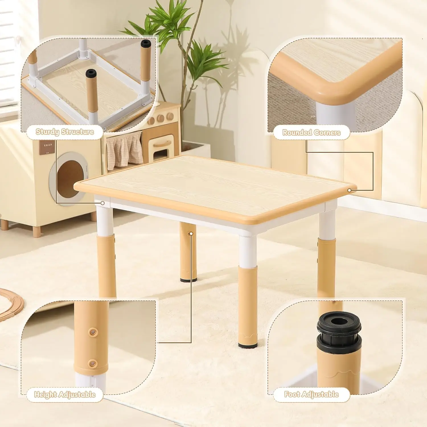 Table et chaises avec couvre-pieds coordonnants pour tout-petits, table d'activité pour enfants, ensemble de 4 chaises, 31.5 po, L x 23.6 po, W