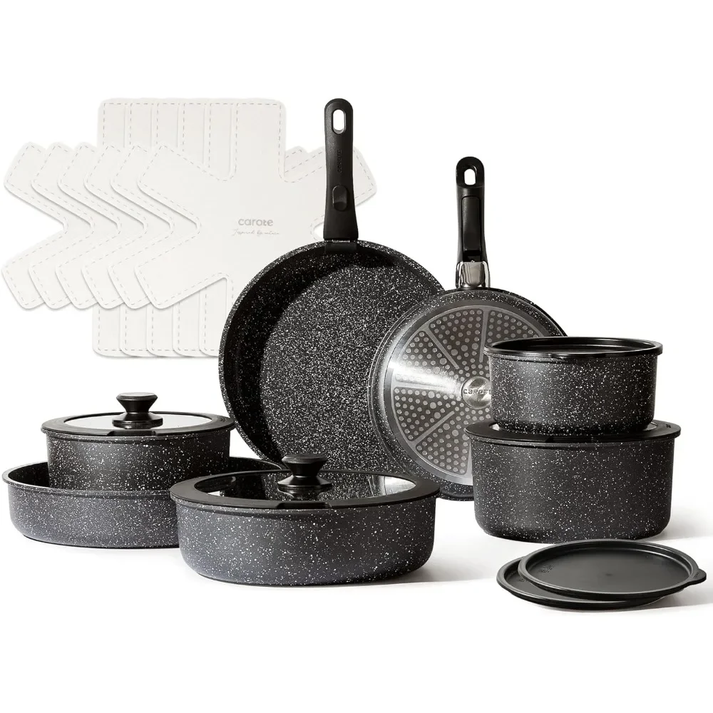 

Detachable Handle Pots and Pan Set, Nonstick Induction Cookware, Removable Handle, RV Oven Safe Cookware, Midnight Black