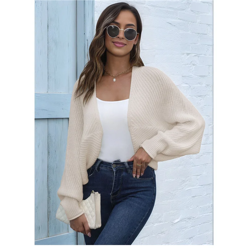 ABRT-Maglioni da donna Maglione cardigan corto aperto sul davanti Maglioni a pipistrello lavorati a maglia a maniche lunghe Coprispalle