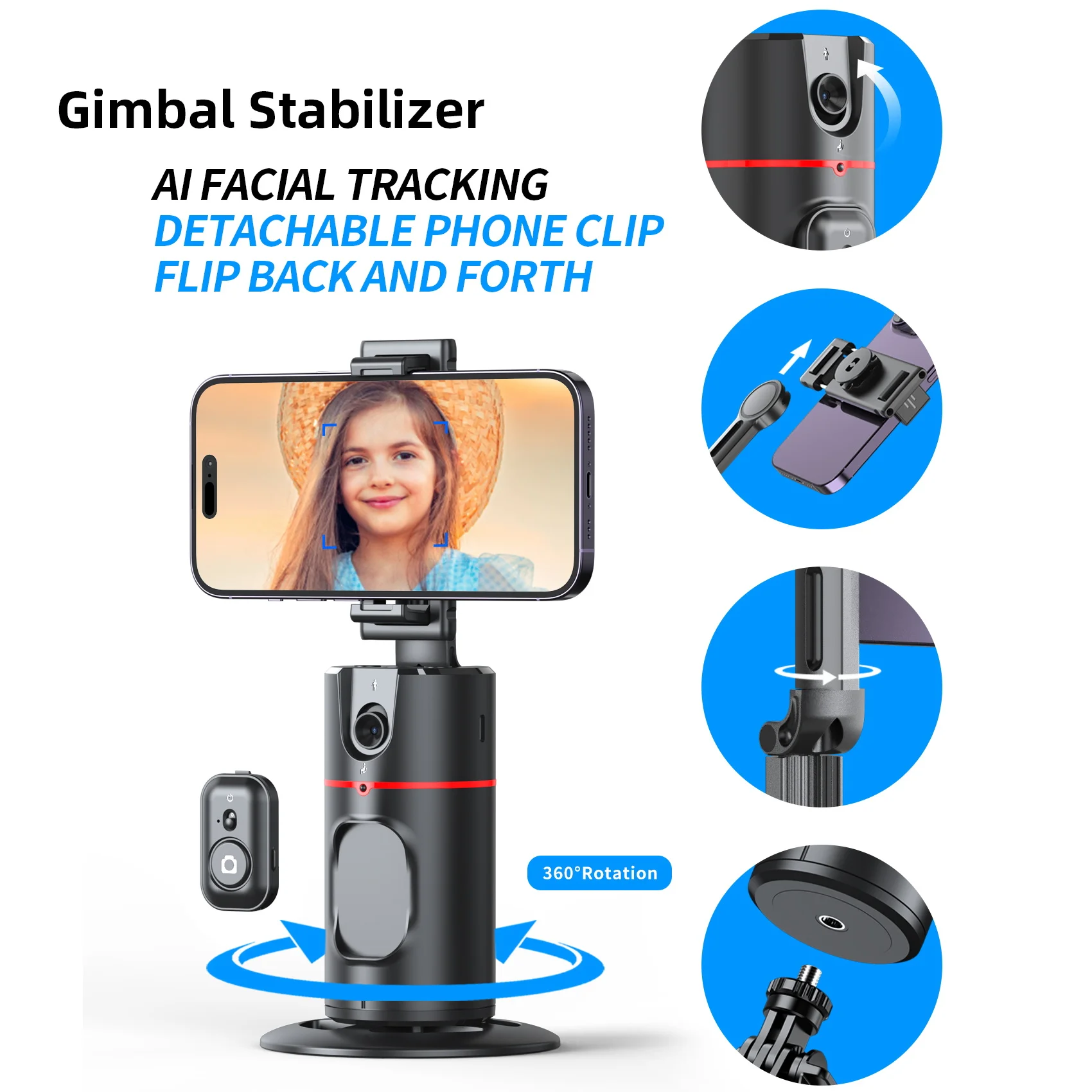 Mini Handheld Gimbal Stabilizer Detachable Phone Clip Smart Face Tracking Wireless Selfie Stick Tripod Phone Holder with Light