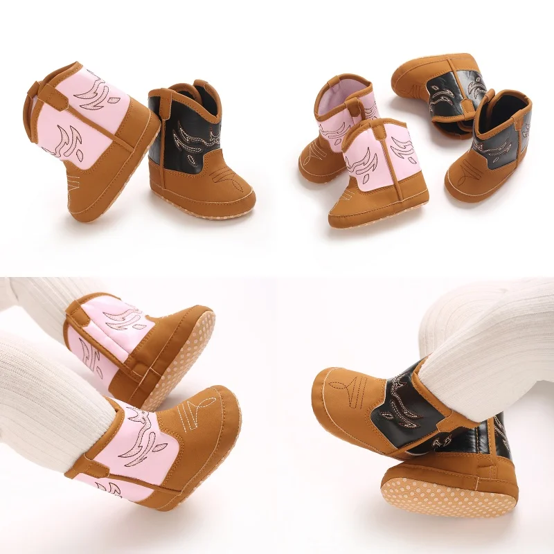 Infant First Walker Shoes Cute Embroidery Western Cowgirl Boots Baby Booties Soft Sole Baby Shoes