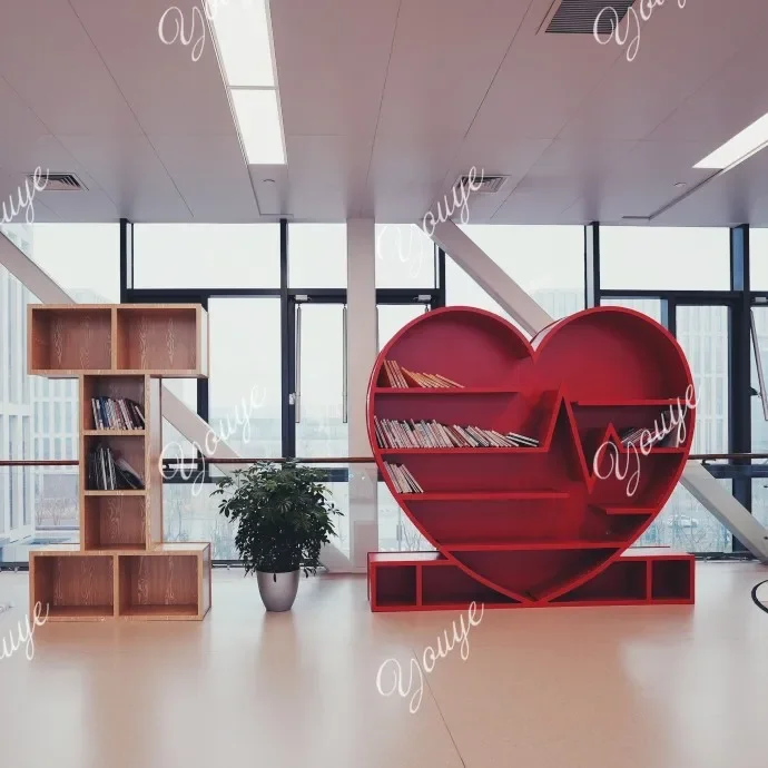 K Creative heart-shaped bookshelf window corridor display shelf bookcase solid wood storage rack library picture book rack