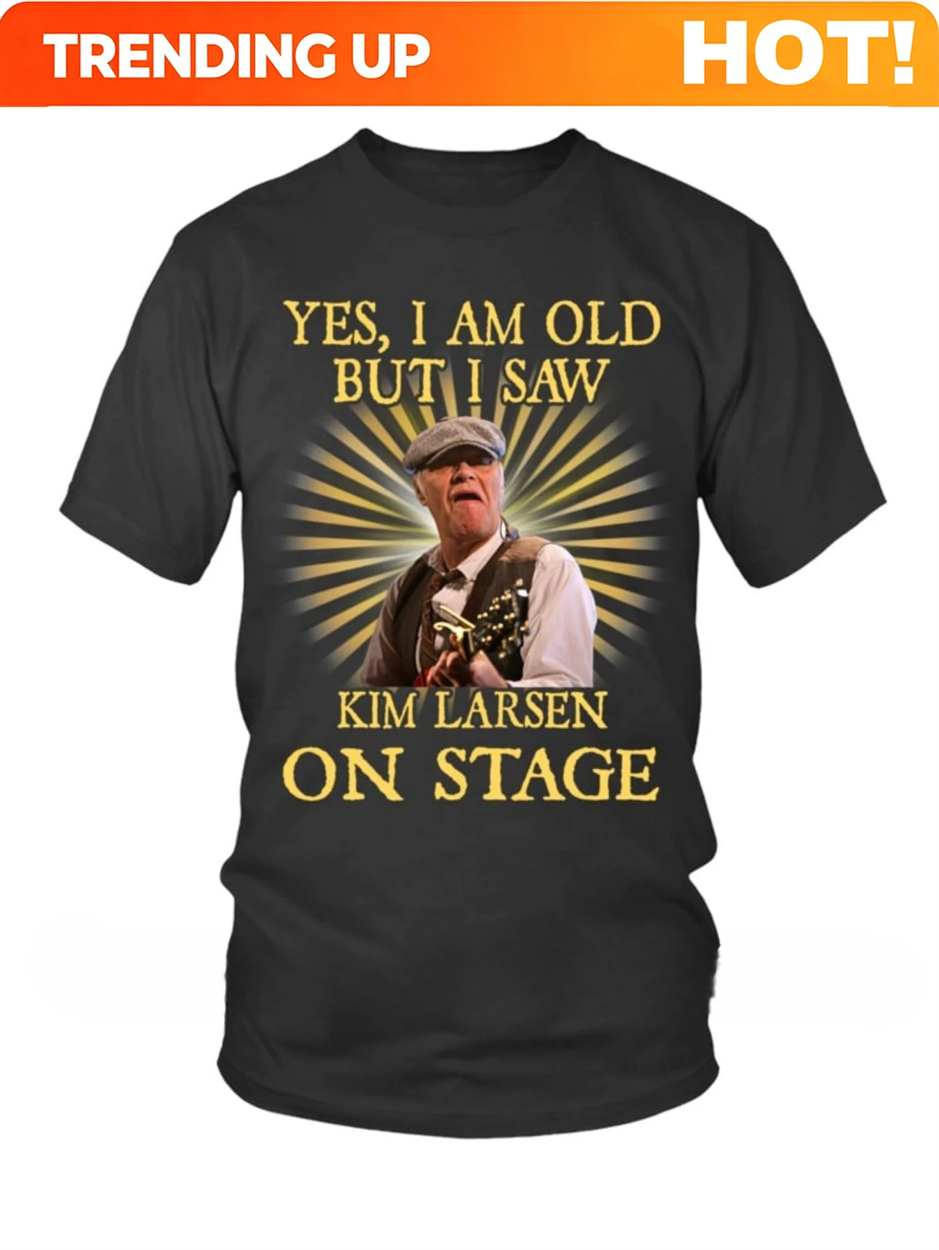Men'S Retro Concert Tee - Kim Larsen Live Show Graphic Top - Black And Yellow Classic Style - Comfortable Year-Round Shirt, Musi