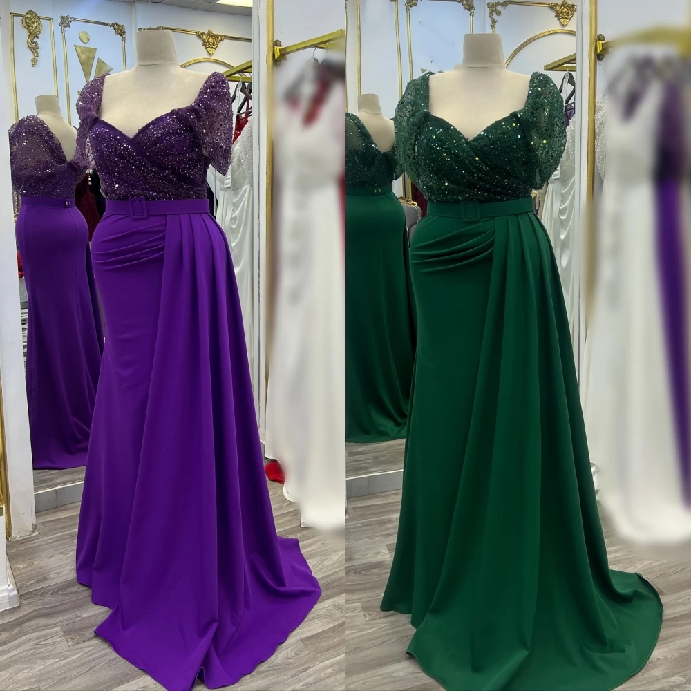 

Customized Jersey Sash Pleat Sequined Off-the-shoulder Trumpet Long Dresses Bespoke Occasion Formal Evening Elegant Party Gown