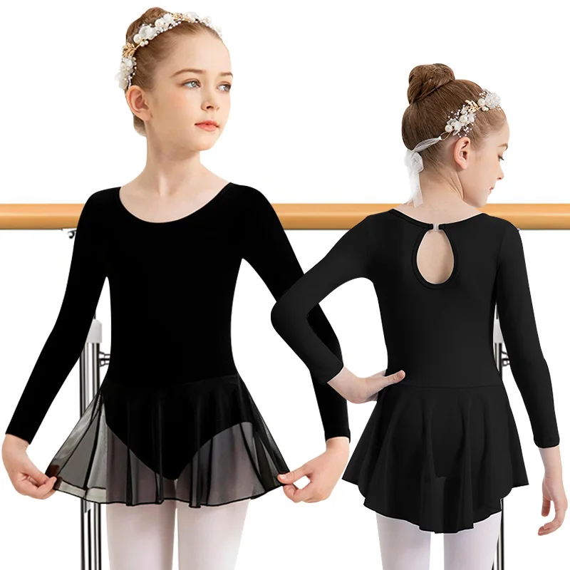 Mädchen Weihnachts-Langarmkleid Ballett-Tanzleotards für Mädchen Gymnastikröcke mit Wassertropfen-Rückenausschnitt und Faltenknopf – Detail 5