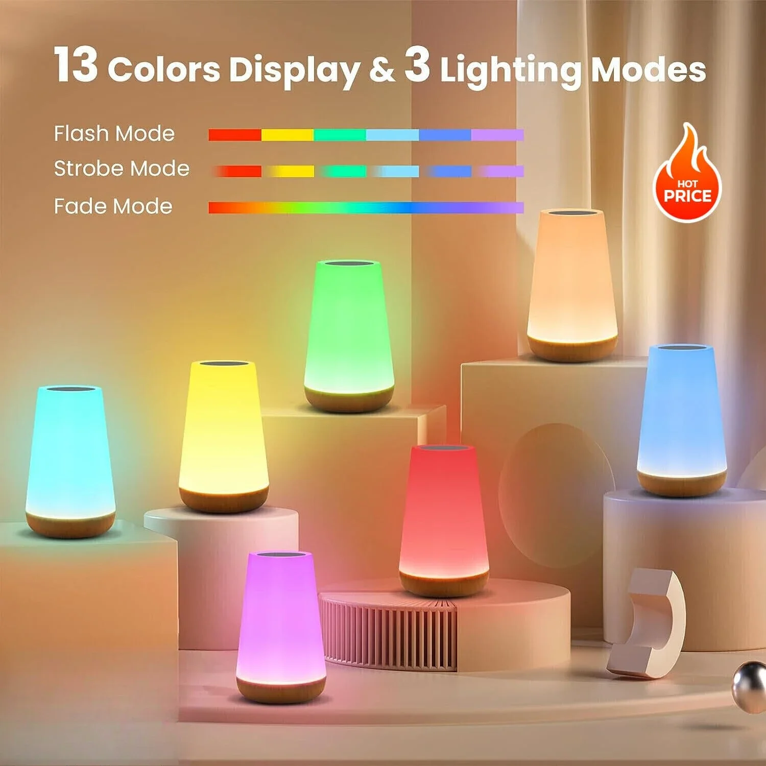 13 Color LED Night Light,Changing RGB Table Lamp Remote Control, Touch Rechargeable RGB Night Lamp Dimmable Bedside Light